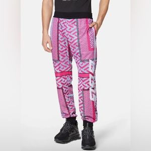 Versace La Greca Print Logo Track Pants Pink Blue T-Pain Size L NWT $1,295
